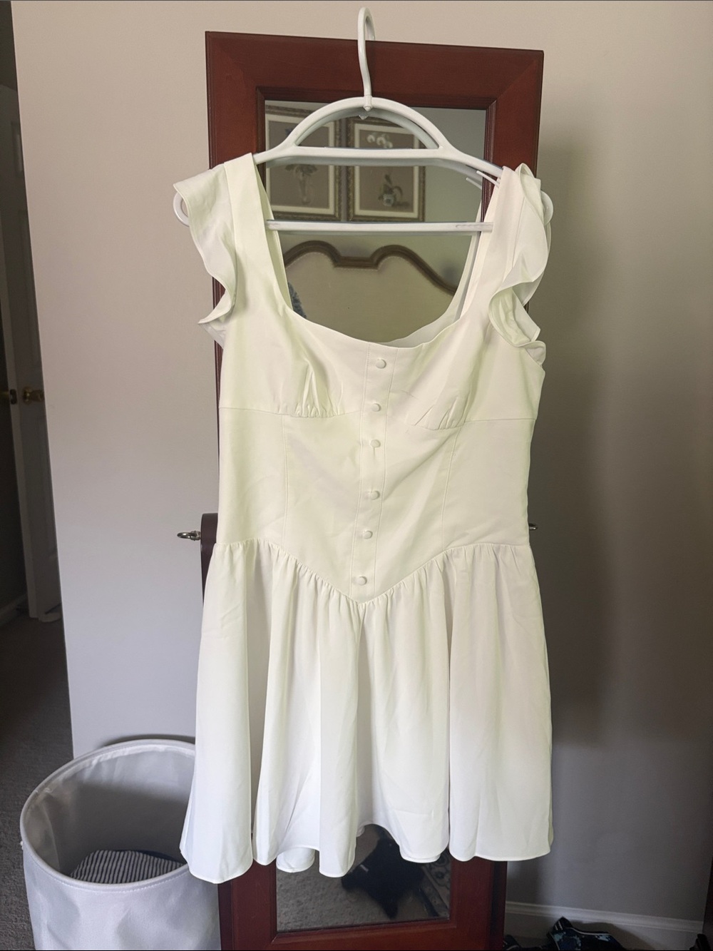 Amanda Uprichard White Holland Mini Dress with Ruffled Shoulders - Picture 6 of 7